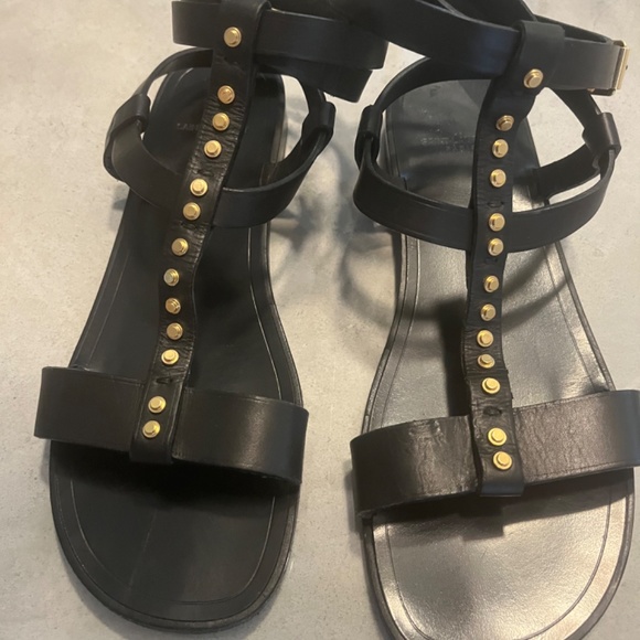 Gorgeous Saint Laurent flat sandals Greek style black color sz 10 Made in Italy! - Picture 1 of 16